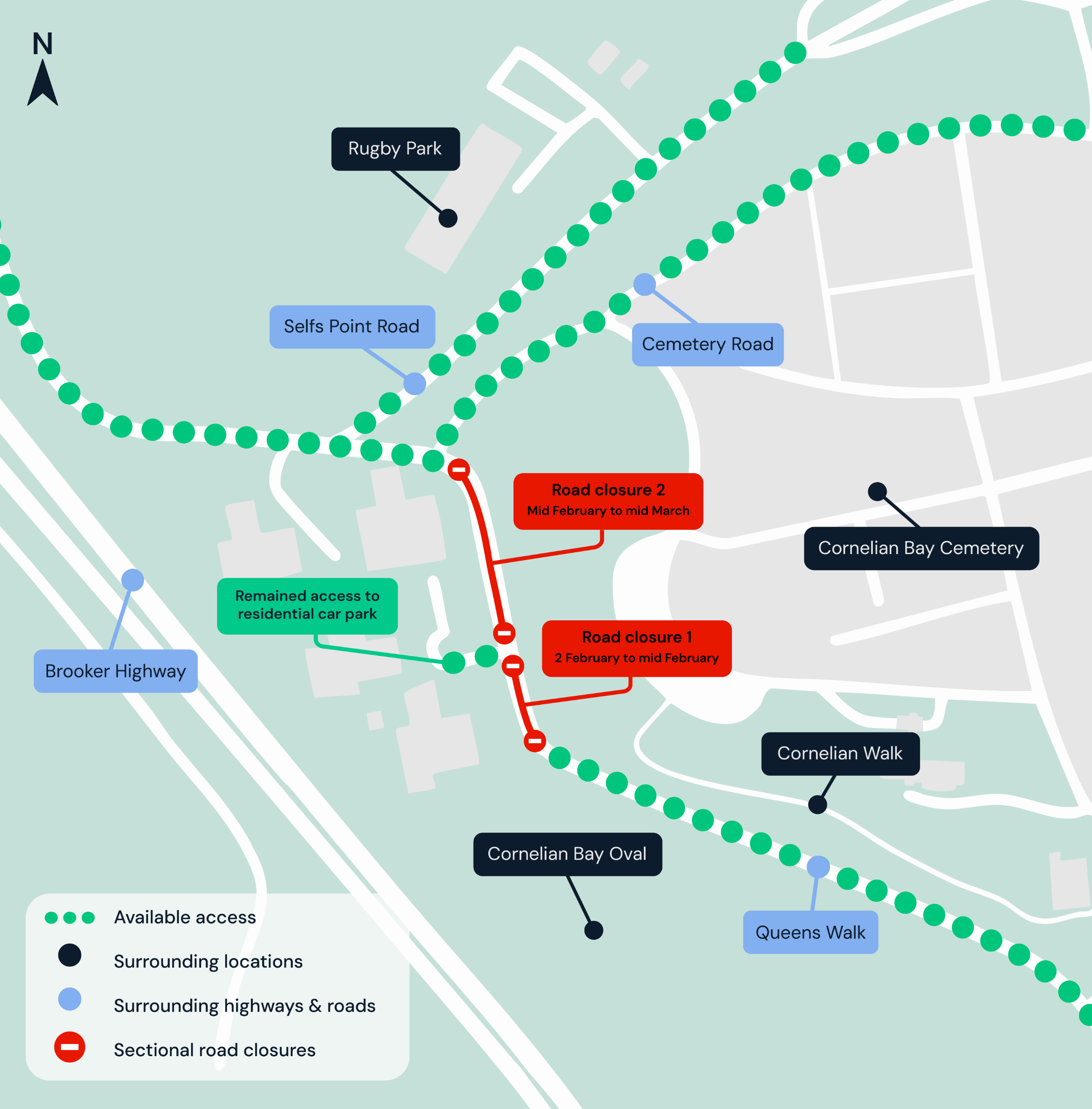 A diagram showing the closure areas is included on this page for reference.