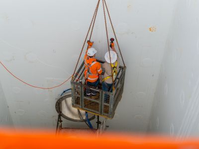 Inspecting inside wall of Ti Tree Bend covered storage tank